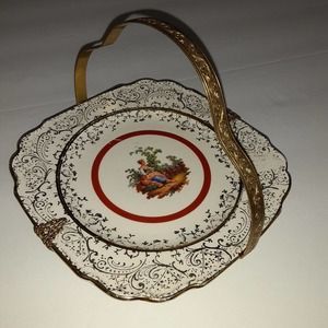 Vintage Maco 24K Decorative Plate & Brass StandOld World Flaw